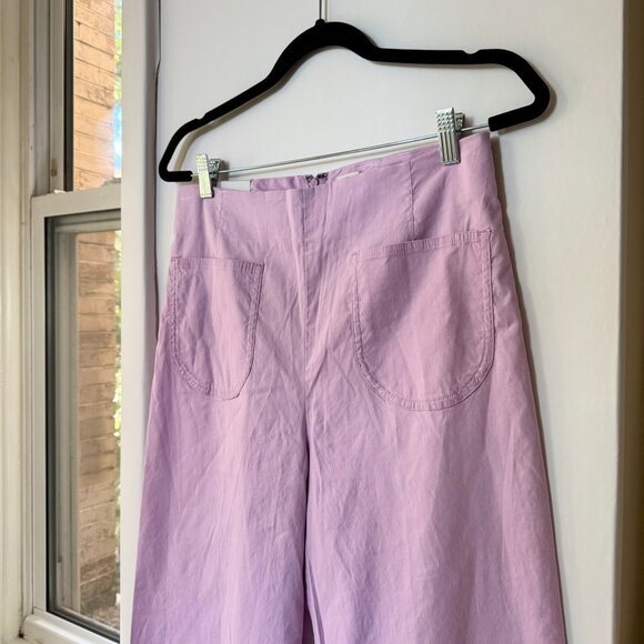 NWT Anthropologie The Colette Ruffle Hem Linen Wide Leg Crop Pants Pink 30 Magic - Picture 9 of 11